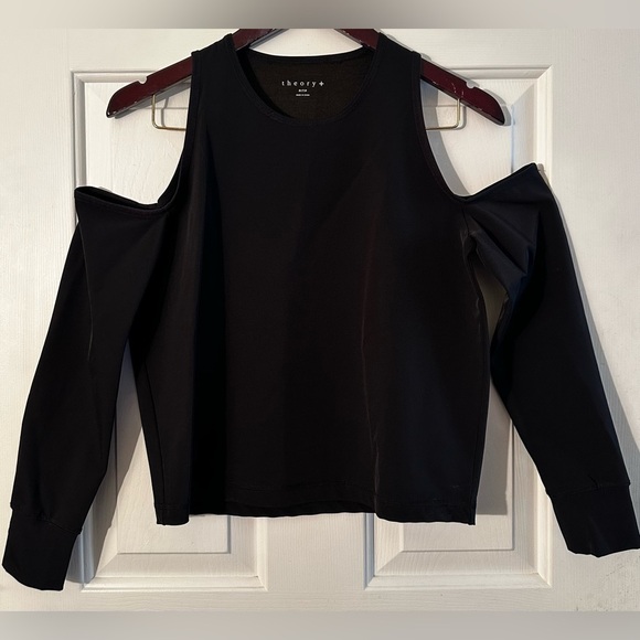 THEORY Radly Top Womens P/TP Black Cold Shoulder Long Sleeve Jersey Knit CLEAN - Picture 1 of 9